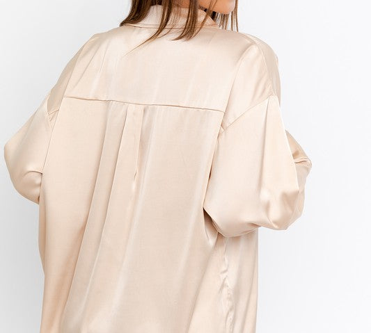 Selena Satin Oversized Button Up Shirt/Shacket - Citrine Collective Co
